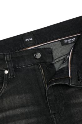 Delaware Slim-fit jeans in black stretch denim, Dark Grey