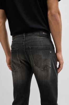 Delaware Slim-fit jeans in black stretch denim, Dark Grey