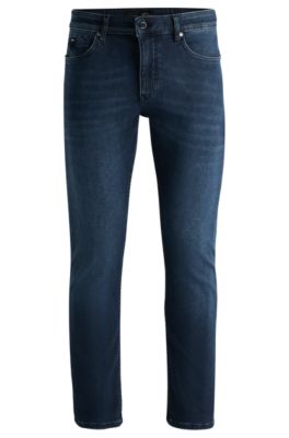 Slim-fit jeans in blue knitted stretch denim, Dark Blue