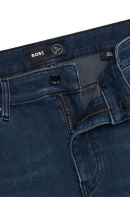 Slim-fit jeans in blue knitted stretch denim, Dark Blue