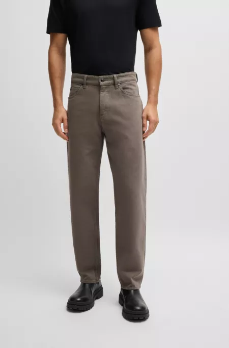 Baggy-fit jeans in beige Italian denim