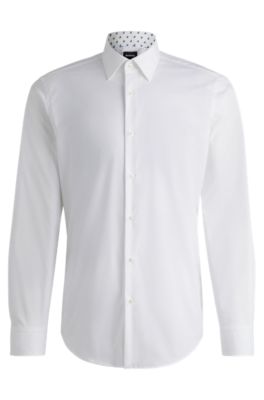 Chemise Regular en popeline de coton stretch facile &agrave; repasser, Blanc