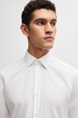 Chemise Regular en popeline de coton stretch facile &agrave; repasser, Blanc