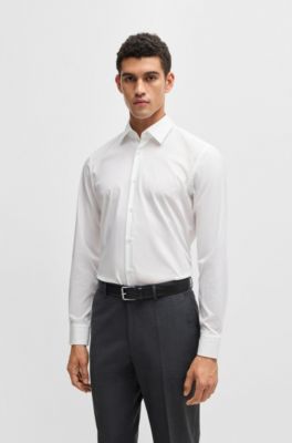 Chemise Regular en popeline de coton stretch facile &agrave; repasser, Blanc