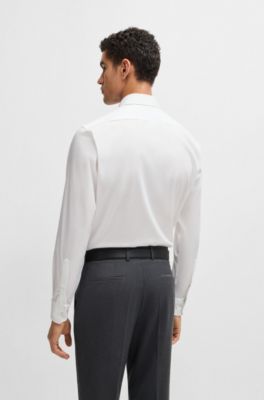 Chemise Regular en popeline de coton stretch facile &agrave; repasser, Blanc