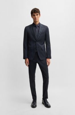 Regular-fit shirt in easy-iron stretch-cotton poplin, Dark Blue