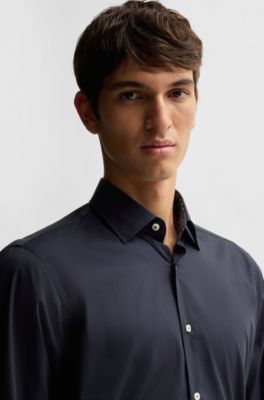 BOSS - Regular-fit shirt in easy-iron stretch-cotton poplin
