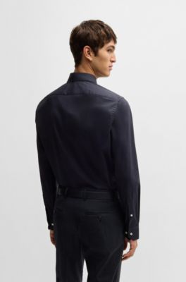 Regular-fit shirt in easy-iron stretch-cotton poplin, Dark Blue