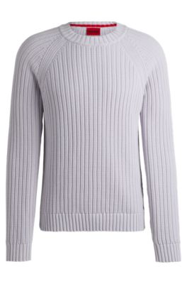 Hugo Boss Regular-fit Sweater In Ribbed Cotton In Light Purple