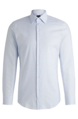 Hugo Boss Slim-fit Shirt In Cotton Dobby With Angled Cuffs In Light Blue