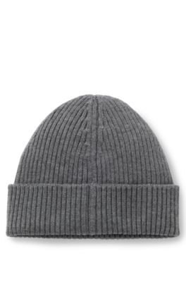 Gorro de punto de lana virgen con detalle de logo apilado, Gris