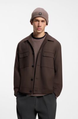 Virgin-wool beanie with stacked logo, Brown