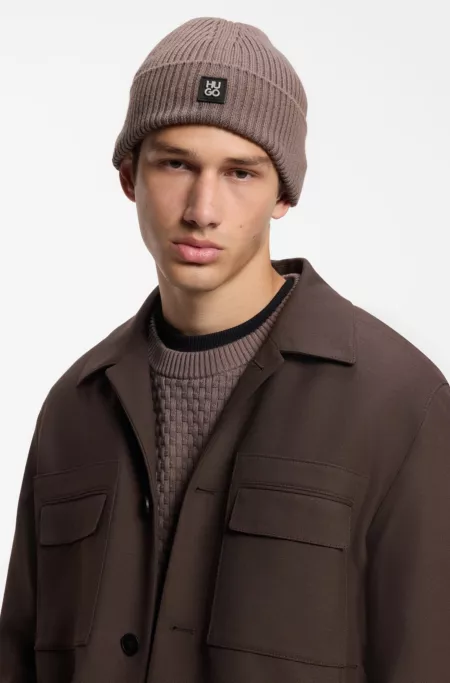 Virgin-wool beanie with stacked logo