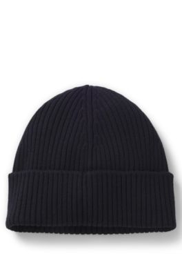 Virgin-wool beanie with stacked logo, Dark Blue