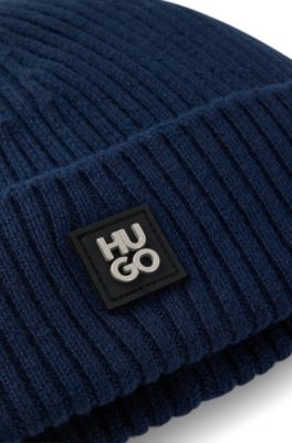 Stacked-logo beanie hat in virgin wool, Dark Blue