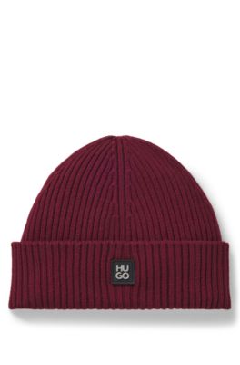 Virgin-wool beanie with stacked logo, Dark pink