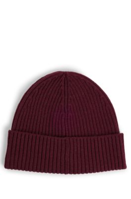 Virgin-wool beanie with stacked logo, Dark pink