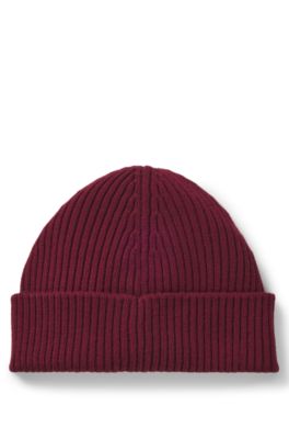 Virgin-wool beanie with stacked logo, Dark pink