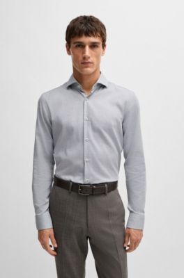 Camisa slim fit en algod&oacute;n el&aacute;stico de planchado f&aacute;cil, Azul oscuro