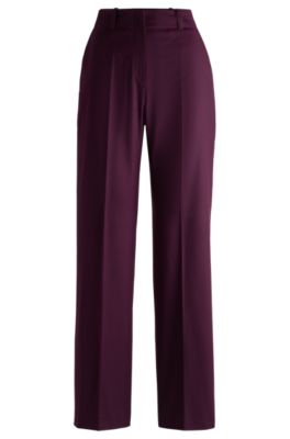 Hugo Boss Regular-fit Wide-leg Trousers In Melange Flannel In Purple
