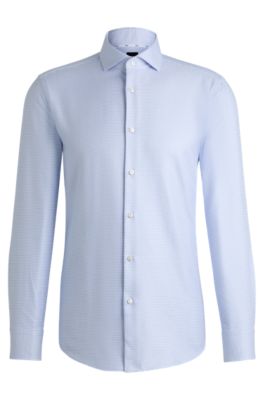 Camisa slim fit de algod&oacute;n estructurado, Celeste