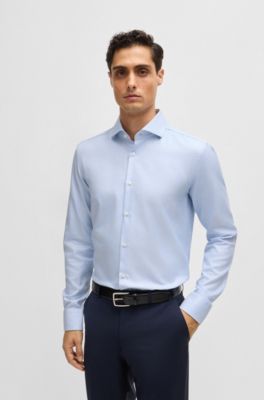 Camisa slim fit de algod&oacute;n estructurado, Celeste