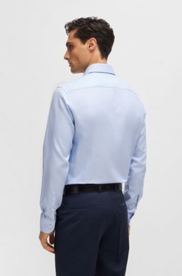 Camisa slim fit de algod&oacute;n estructurado, Celeste