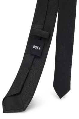 Silk-blend tie with metalized fibers, Black