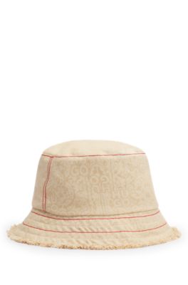 HUGO x Les Benjamins bucket hat with co-branded label, Brown