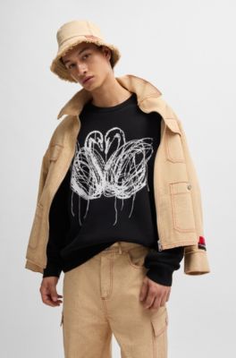 HUGO x Les Benjamins bucket hat with co-branded label, Brown