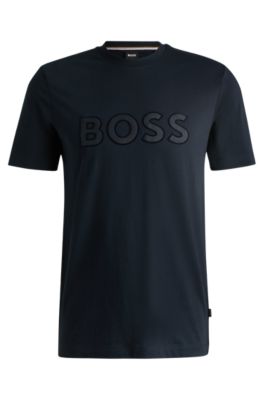 Camiseta regular fit de punto de algod&oacute;n con detalle de logo, Azul oscuro