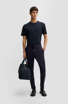 Camiseta regular fit de punto de algod&oacute;n con detalle de logo, Azul oscuro