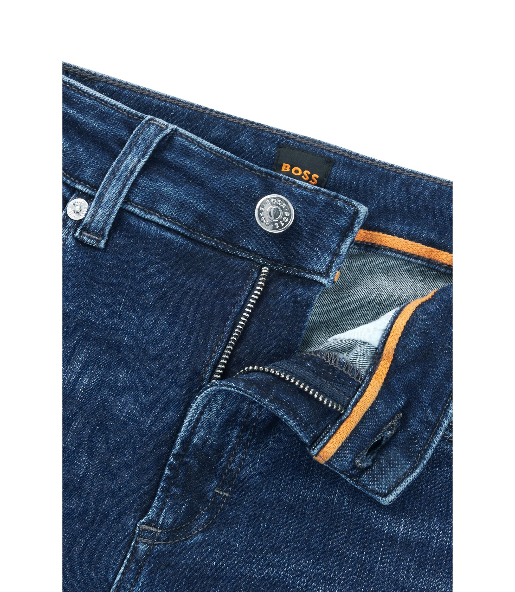 BOSS Blue jeans in distressed stretch denim with frayed hems