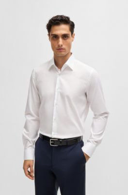 Slim-fit shirt in easy-iron cotton poplin, White