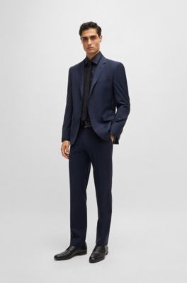 Camisa slim fit en popel&iacute;n de algod&oacute;n de planchado f&aacute;cil, Azul oscuro