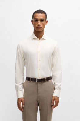 Regular-fit shirt in cotton-cashmere twill, White