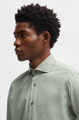 Regular-fit shirt in cotton-cashmere twill, Light Green