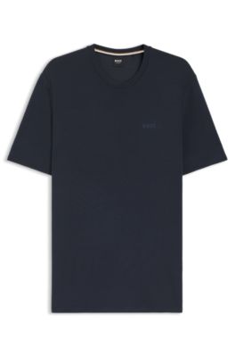 Pajama T-shirt in ottoman fabric with embroidered logo, Dark Blue