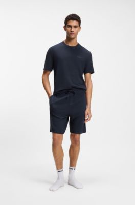 Pajama T-shirt in ottoman fabric with embroidered logo, Dark Blue