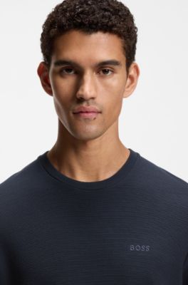 T-shirt de pyjama en tissu ottoman avec logo brod&eacute;, Bleu fonc&eacute;