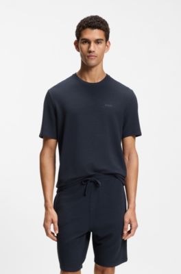 Camiseta de pijama en tejido otomano con logo bordado, Azul oscuro