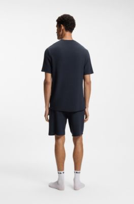Pajama T-shirt in ottoman fabric with embroidered logo, Dark Blue