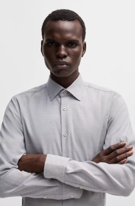 Slim-fit shirt in structured stretch cotton