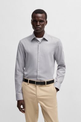 Slim-fit shirt in structured stretch cotton, Light Green