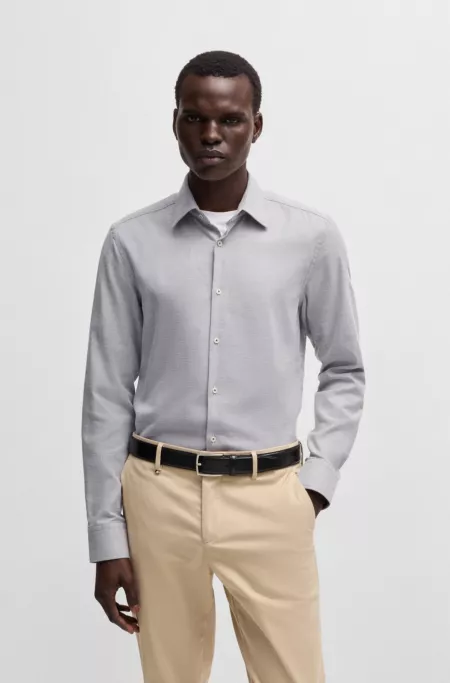 Slim-fit shirt in structured stretch cotton