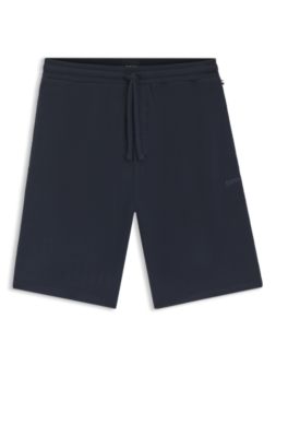 Pajama shorts in ottoman fabric with embroidered logo, Dark Blue