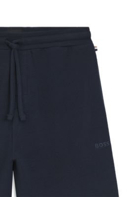 Pajama shorts in ottoman fabric with embroidered logo, Dark Blue