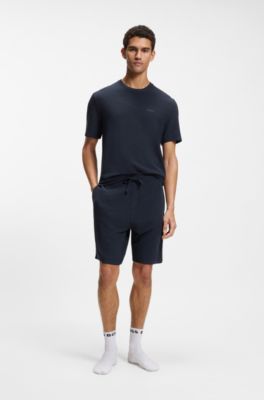 Pajama shorts in ottoman fabric with embroidered logo, Dark Blue