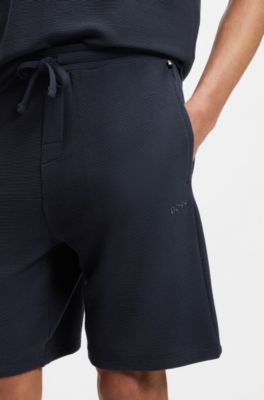 Pajama shorts in ottoman fabric with embroidered logo, Dark Blue