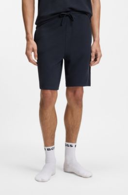 Pajama shorts in ottoman fabric with embroidered logo, Dark Blue
